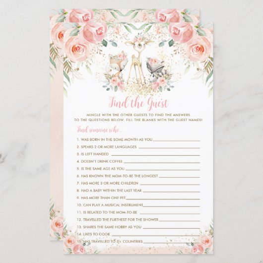 ウッドランド動物赤面フローラを見つけるゲストゲーム (正面/裏面)