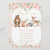 ウッドランド動物赤面フローラガールベビーシャワー 招待状 (正面/裏面)