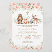 ウッドランド動物赤面フローラバプテスマ《キリスト教》洗礼式や命名式 招待状 (正面/裏面)