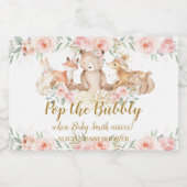 ウッドランド動物赤面フローラベビーシャワーポップ・アートの スパークリングワインラベル (シングルラベル)