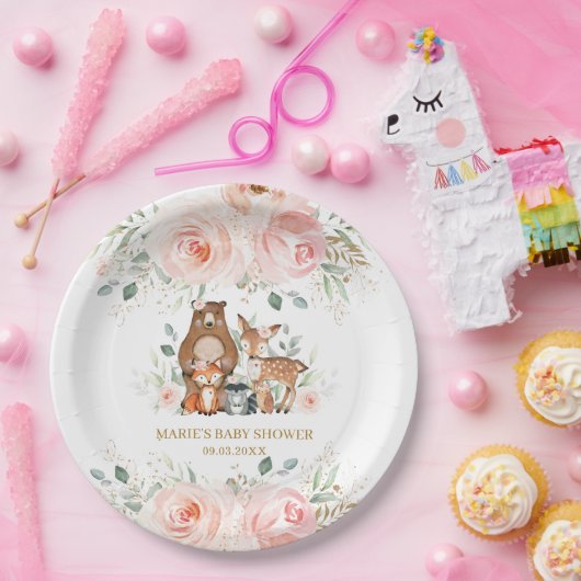 ウッドランド動物赤面フローラベビーシャワー誕生日 ペーパープレート (パーティー)