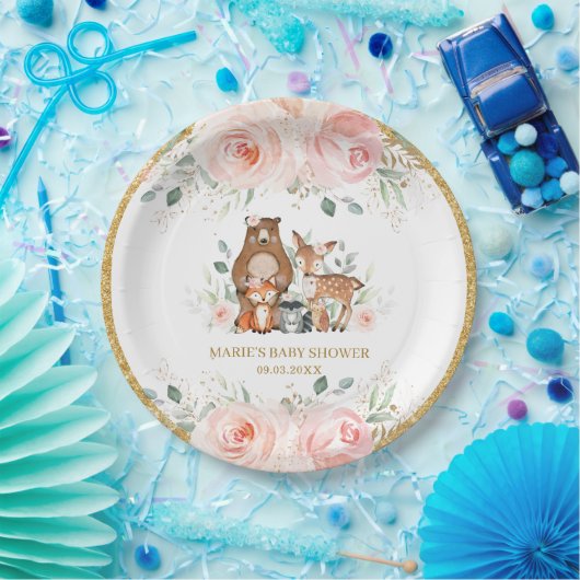 ウッドランド動物赤面フローラベビーシャワー誕生日 ペーパープレート (パーティー)