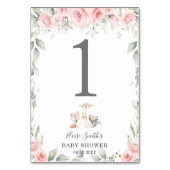 ウッドランド動物赤面フローラ緑の赤ちゃんシャワー テーブルナンバー (裏面)