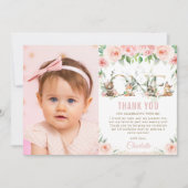 ウッドランド動物赤面フローラ1回目の誕生日写真 サンキューカード (正面)