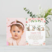 ウッドランド動物赤面フローラ1回目の誕生日写真   サンキューカード (スタンド正面)