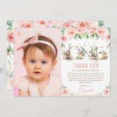 ウッドランド動物赤面フローラ1回目の誕生日写真   サンキューカード (正面/裏面)