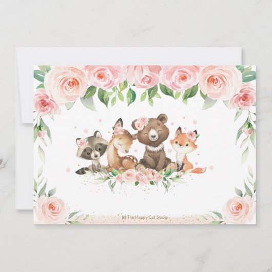 ウッドランド動物赤面フローラ1歳の誕生日 招待状 (裏面)