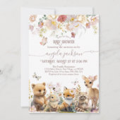 ウッドランド動物野草女の子の赤ちゃんシャワー 招待状 (正面)