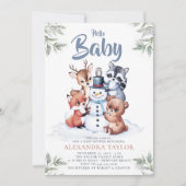ウッドランド動物雪だるまキャラクターボーイベビーシャワー 招待状 (正面)