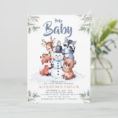 ウッドランド動物雪だるまキャラクターボーイベビーシャワー 招待状 (スタンド正面)