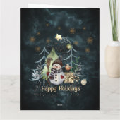 ウッドランド動物雪だるまクリスマスティール(緑がかった色)ブルーカード カード (裏面)