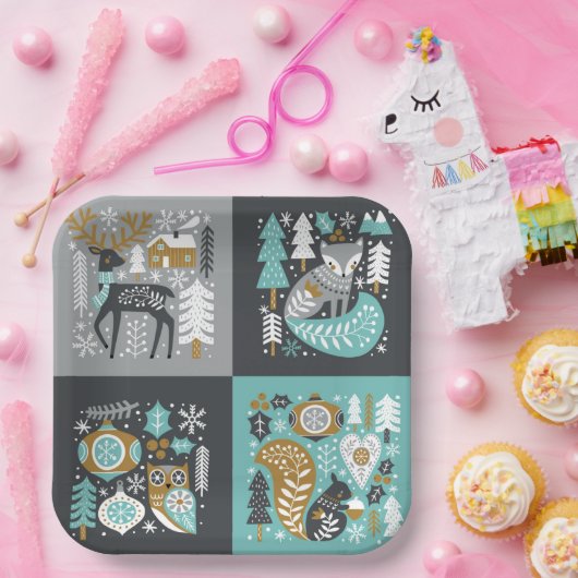 ウッドランド動物雪片スカンジナビア・クリスマス ペーパープレート (パーティー)