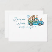 ウッドランド動物青トラック赤ちゃんシャワー アドバイスカード (正面/裏面)