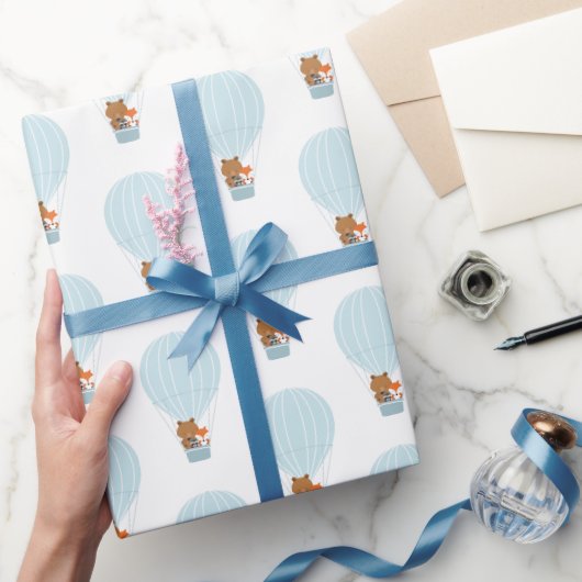 ウッドランド動物青熱気球 ラッピングペーパー (ギフト)