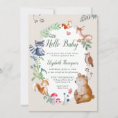 ウッドランド動物魅惑の野花ベビーシャワー 招待状 (正面)