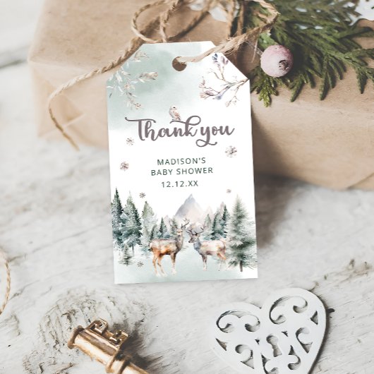 ウッドランド動物鹿の冬の赤ちゃんシャワーありがとう ギフトタグ