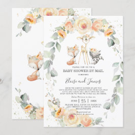 ウッドランド動物黄フローラ赤ちゃんシャワーbyメール 招待状