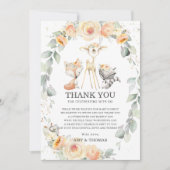 ウッドランド動物黄色フローラ緑の赤ちゃんシャワー サンキューカード (正面)