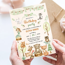 ウッドランド動物2nd誕生日パーティー 招待状