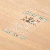 ウッドランド動物,森,ワイルドワン,最初の誕生日 アクリル招待状 (レイダウン)