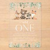 ウッドランド動物,森,ワイルドワン,最初の誕生日 アクリル招待状 (正面)