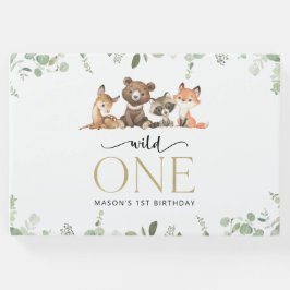 ウッドランド動物，森，ワイルドワン，最初の誕生日 ゲストブック