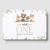 ウッドランド動物，森，ワイルドワン，最初の誕生日 ゲストブック (正面)