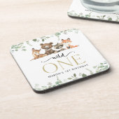 ウッドランド動物，森，ワイルドワン，最初の誕生日 コースター (左側)