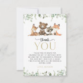 ウッドランド動物,森,ワイルドワン,最初の誕生日 サンキューカード (正面)