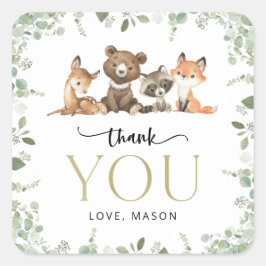 ウッドランド動物，森，ワイルドワン，最初の誕生日 スクエアシール