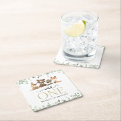 ウッドランド動物,森,ワイルドワン,最初の誕生日 スクエアペーパーコースター (インサイチュ)