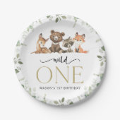 ウッドランド動物,森,ワイルドワン,最初の誕生日 ペーパープレート (正面)