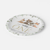 ウッドランド動物,森,ワイルドワン,最初の誕生日 ペーパープレート (アングル)