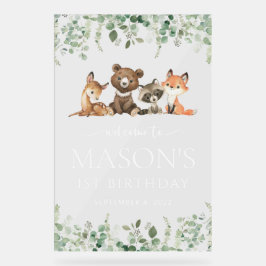 ウッドランド動物，森，最初の誕生日歓迎 アクリルサイン