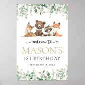 ウッドランド動物，森，最初の誕生日歓迎 ポスター (正面)