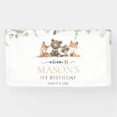 ウッドランド動物,森,最初の誕生日歓迎 横断幕 (横)
