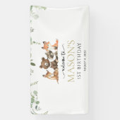 ウッドランド動物,森,最初の誕生日歓迎 横断幕 (縦)