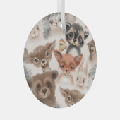 ウッドランド動物:水彩シームレスパターン ガラスオーナメント (正面右)