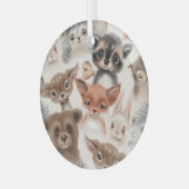 ウッドランド動物:水彩シームレスパターン ガラスオーナメント (正面左)