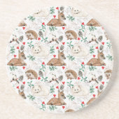 ウッドランド動物、白いクリスマスパターン コースター (正面)