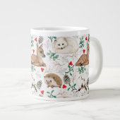 ウッドランド動物、白いクリスマスパターン ジャンボコーヒーマグカップ (正面右)