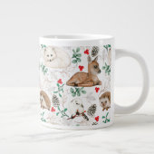 ウッドランド動物、白いクリスマスパターン ジャンボコーヒーマグカップ (右)