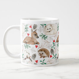 ウッドランド動物、白いクリスマスパターン ジャンボコーヒーマグカップ