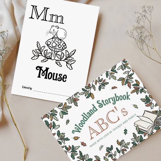 ウッドランド動物ABCぬりえ赤ちゃんシャワー活動 ポストカード