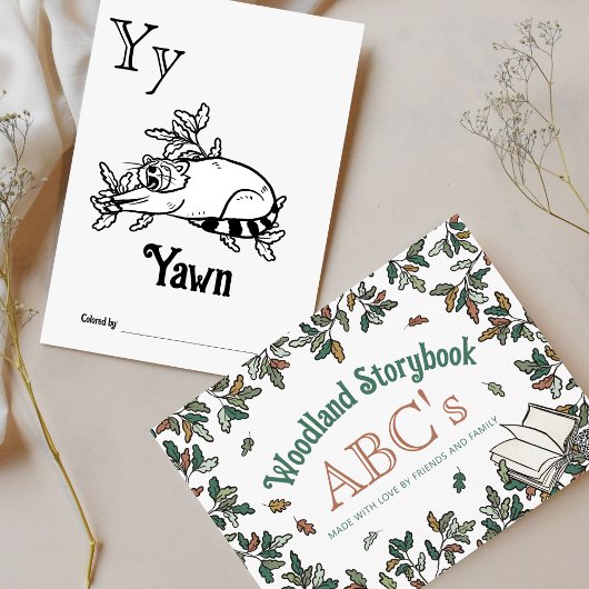 ウッドランド動物ABCぬりえ赤ちゃんシャワー活動 ポストカード