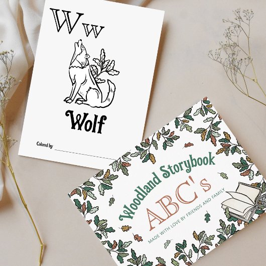 ウッドランド動物ABCぬりえ赤ちゃんシャワー活動 ポストカード