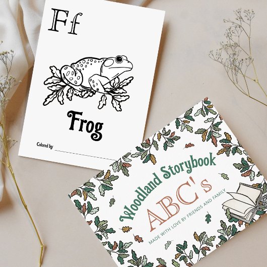 ウッドランド動物ABCぬりえ赤ちゃんシャワー活動 ポストカード