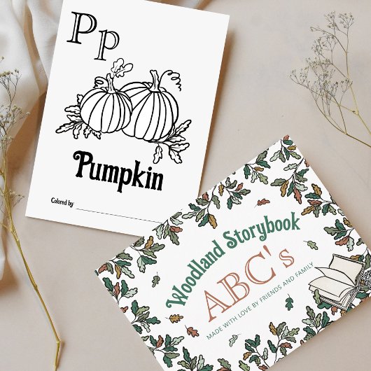 ウッドランド動物ABCぬりえ赤ちゃんシャワー活動 ポストカード