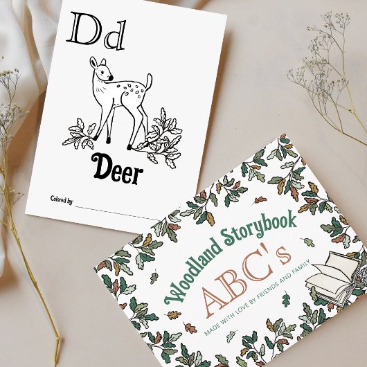 ウッドランド動物ABCぬりえ赤ちゃんシャワー活動 ポストカード