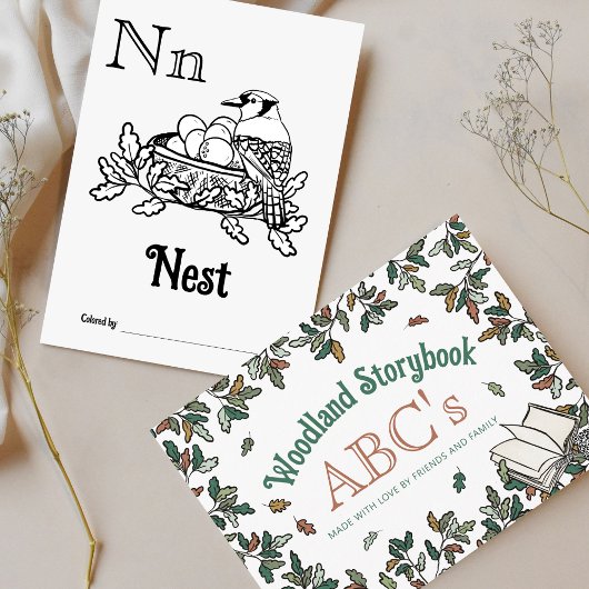 ウッドランド動物ABCぬりえ赤ちゃんシャワー活動 ポストカード